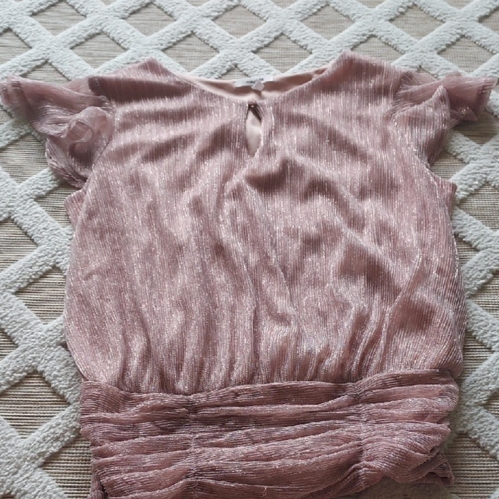 Maurices Shimmery Dusty Rose Pleated Flutter Sleeve Top